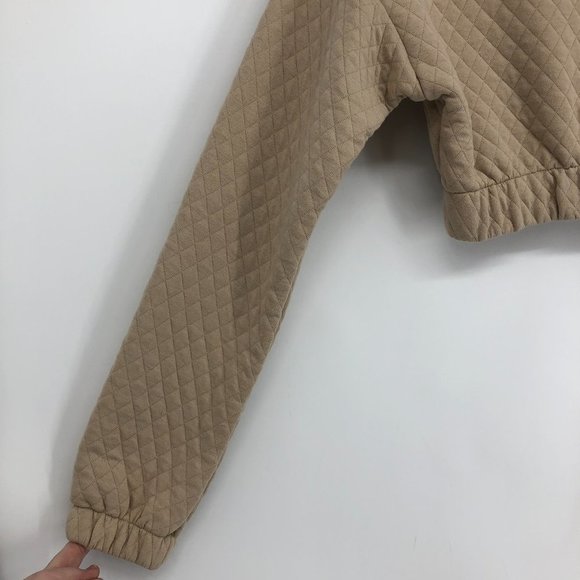 Twik by Simons Diamond Quilted tan Pullover Cropped Sweatshirt NWT SP - Picture 11 of 15